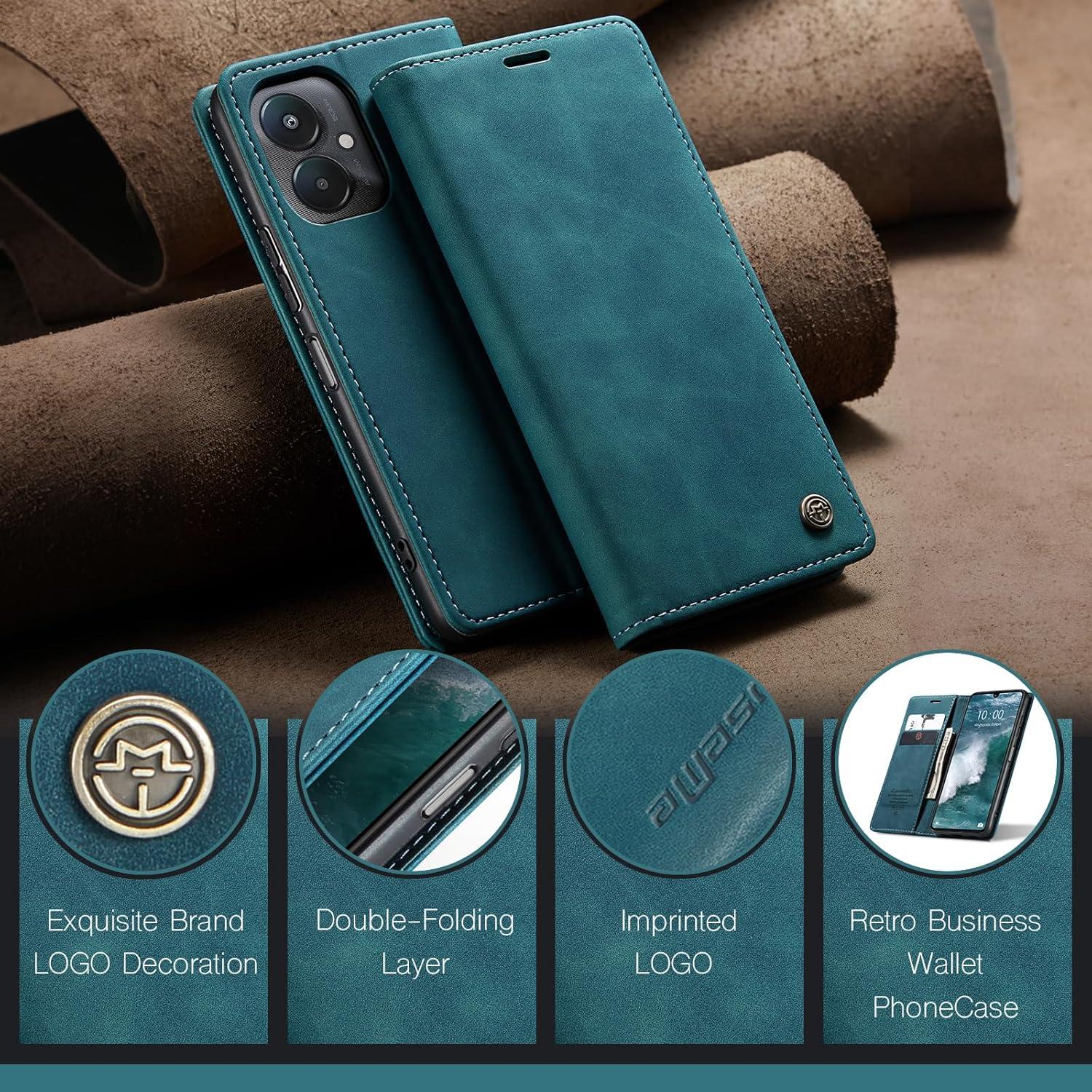 KZB Handyhülle Xiaomi Redmi 13C Leder Klapphülle Blaugrün Magnet