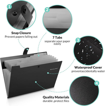 Dokumentenmappe A4 mit Fächern und Taschen, Schwarz, 2er Pack
