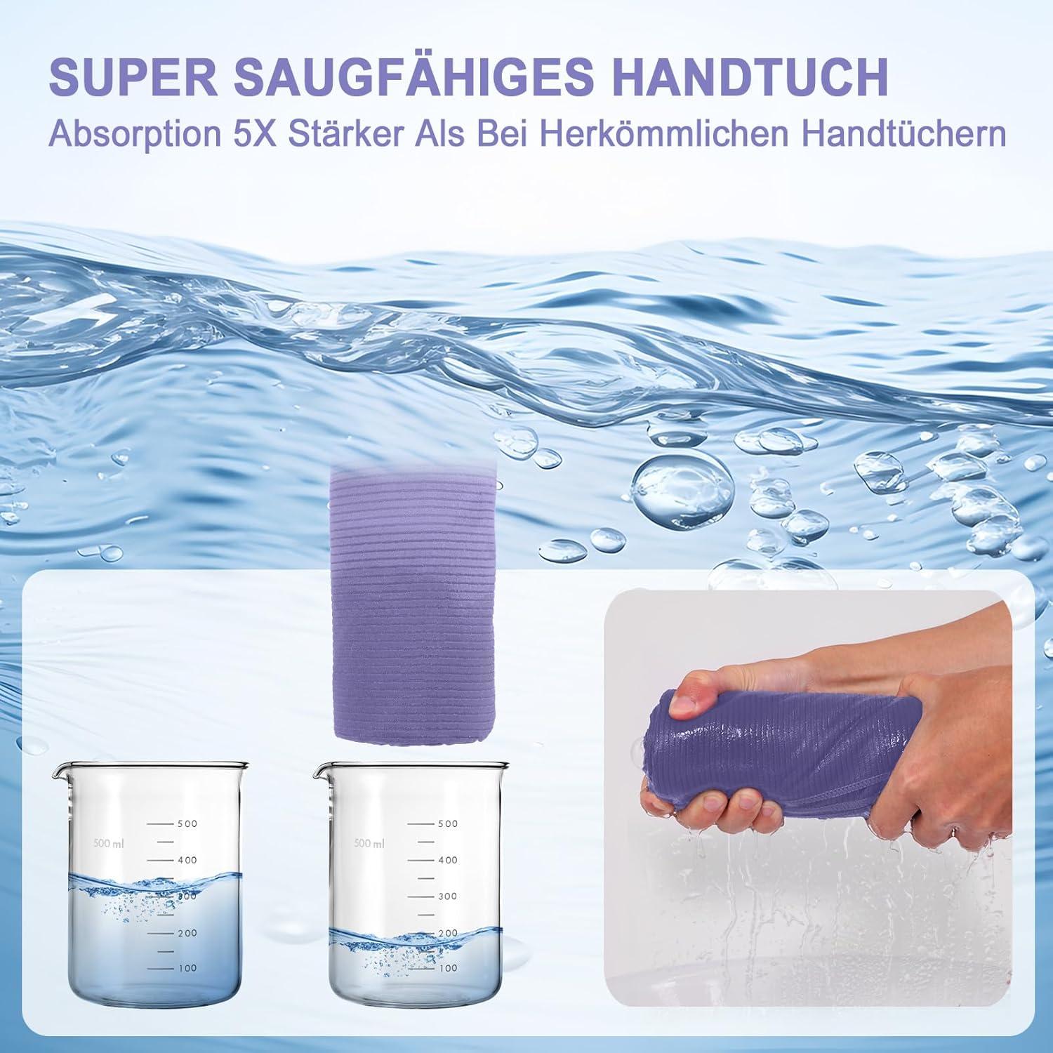 3er Set Microfaser Handtücher Schnelltrocknend Gestreift Lila