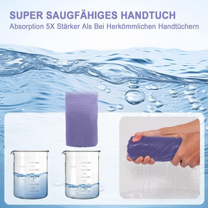 3er Set Microfaser Handtücher Schnelltrocknend Gestreift Lila