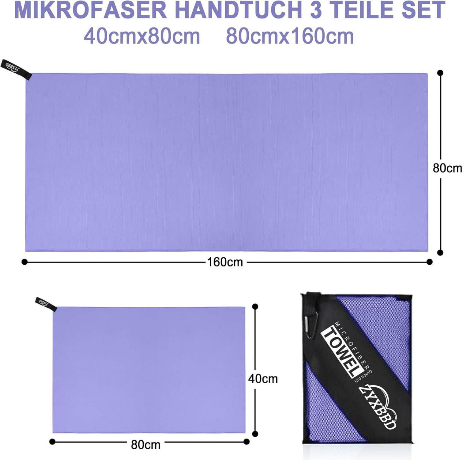 Microfaser Handtuch Set 3-teilig Schnelltrocknend Gestreift