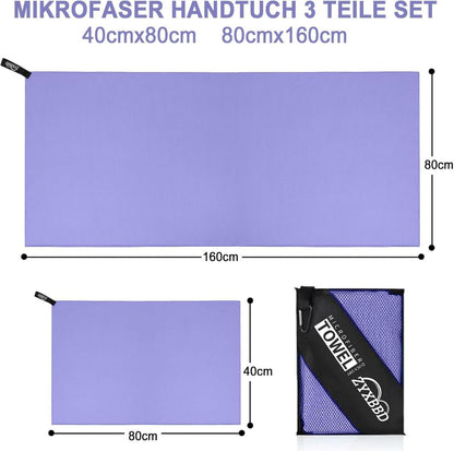 Microfaser Handtuch Set 3-teilig Schnelltrocknend Gestreift