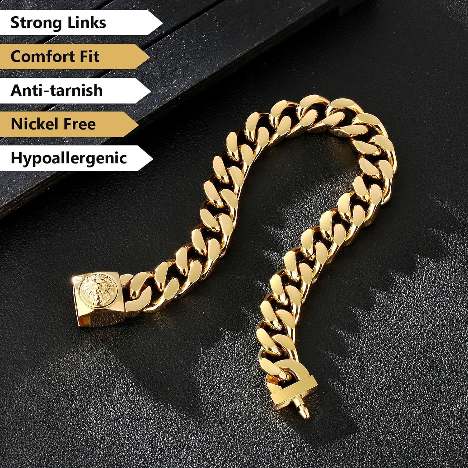 12mm Herren Armband Löwe/Totenkopf Verschluss Panther Cuban Link Gold