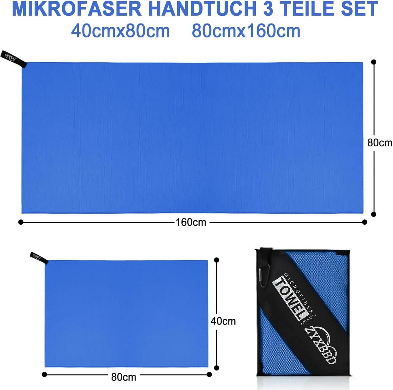 Mikrofaser Handtuch Set: Großes Badetuch + 2 Kleine Handtücher