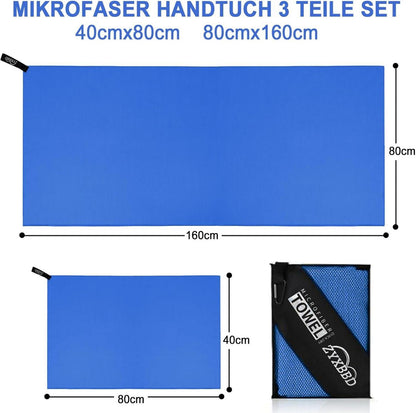 Mikrofaser Handtuch Set: Großes Badetuch + 2 Kleine Handtücher
