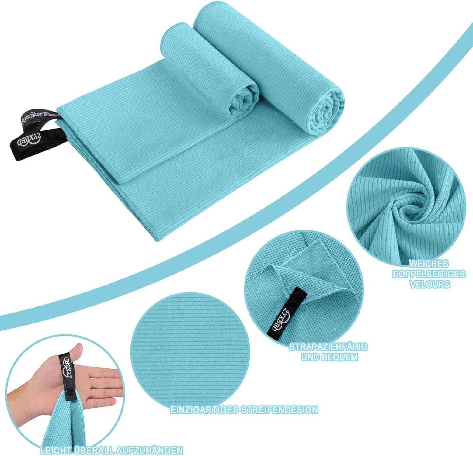 Mikrofaser Handtuch Set Blau Gestreift 3-teilig Schnelltrocknend