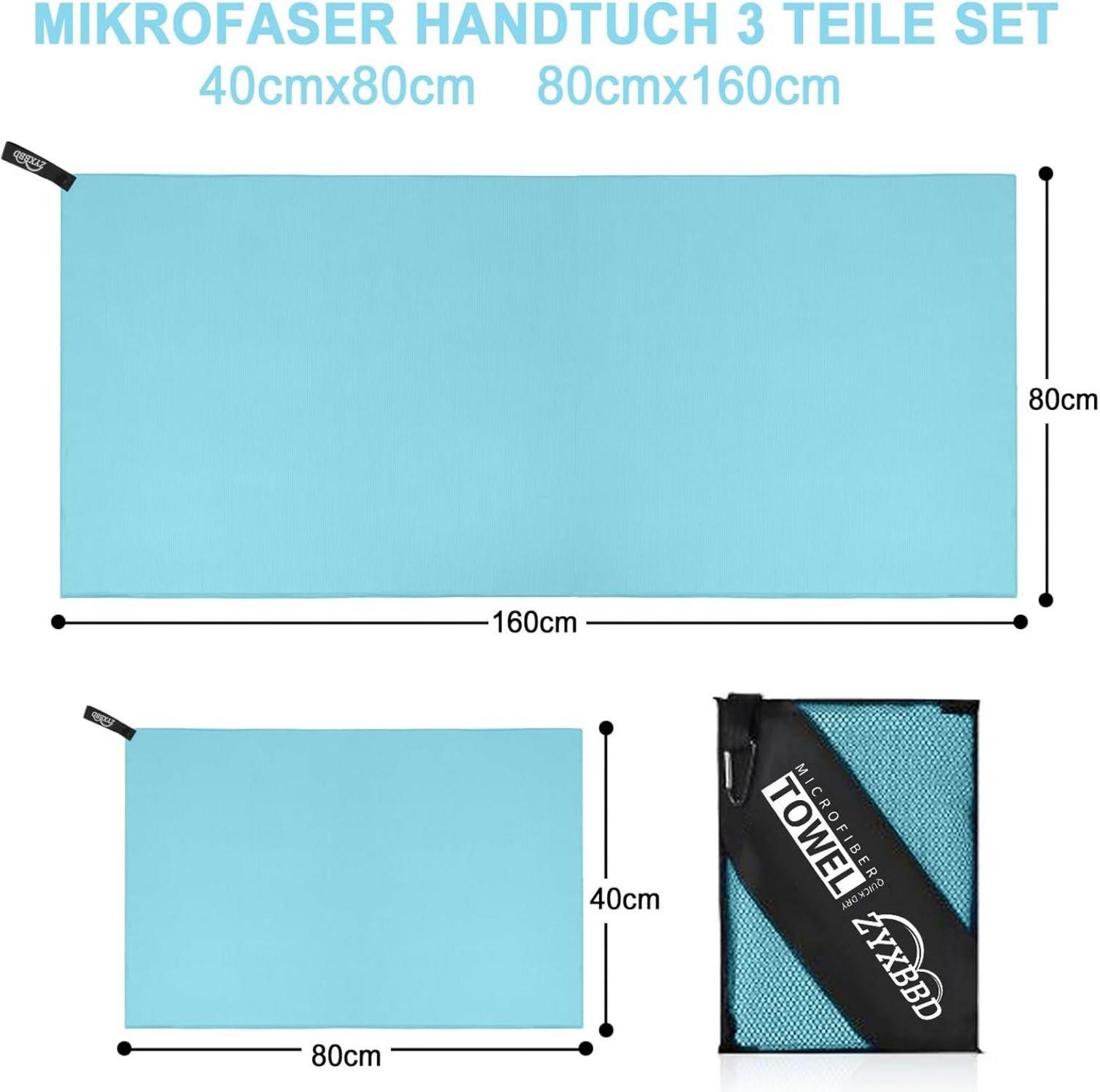 Mikrofaser Handtuch Set 3-teilig Blau Gestreift Saugfähig
