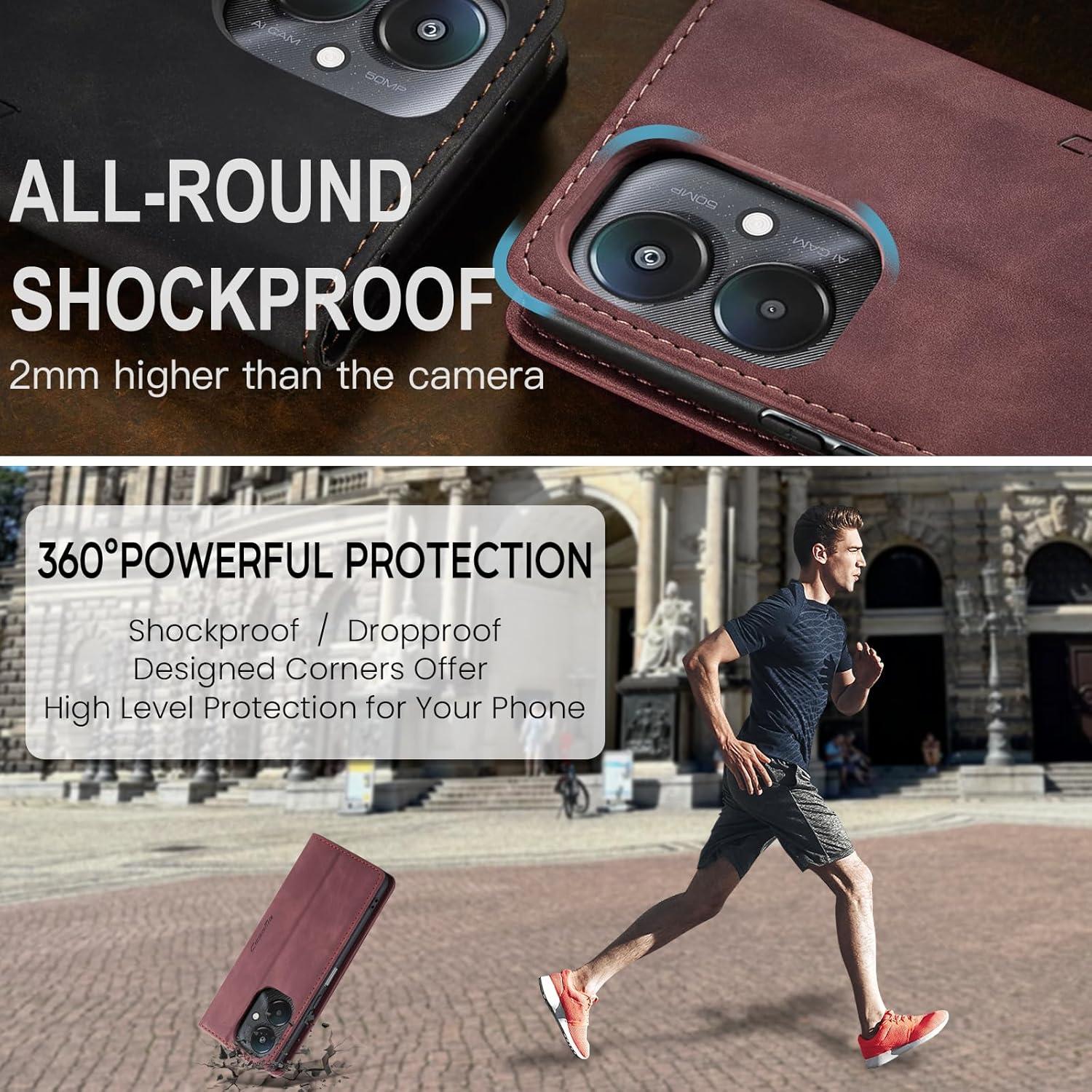 Handyhülle Xiaomi Redmi 13C Leder Flip Case Standfunktion Weinrot