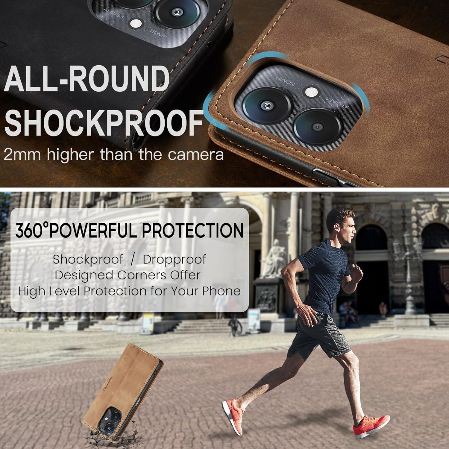 Handyhülle für Xiaomi Redmi 13C - Premium Leder Klapphülle Braun
