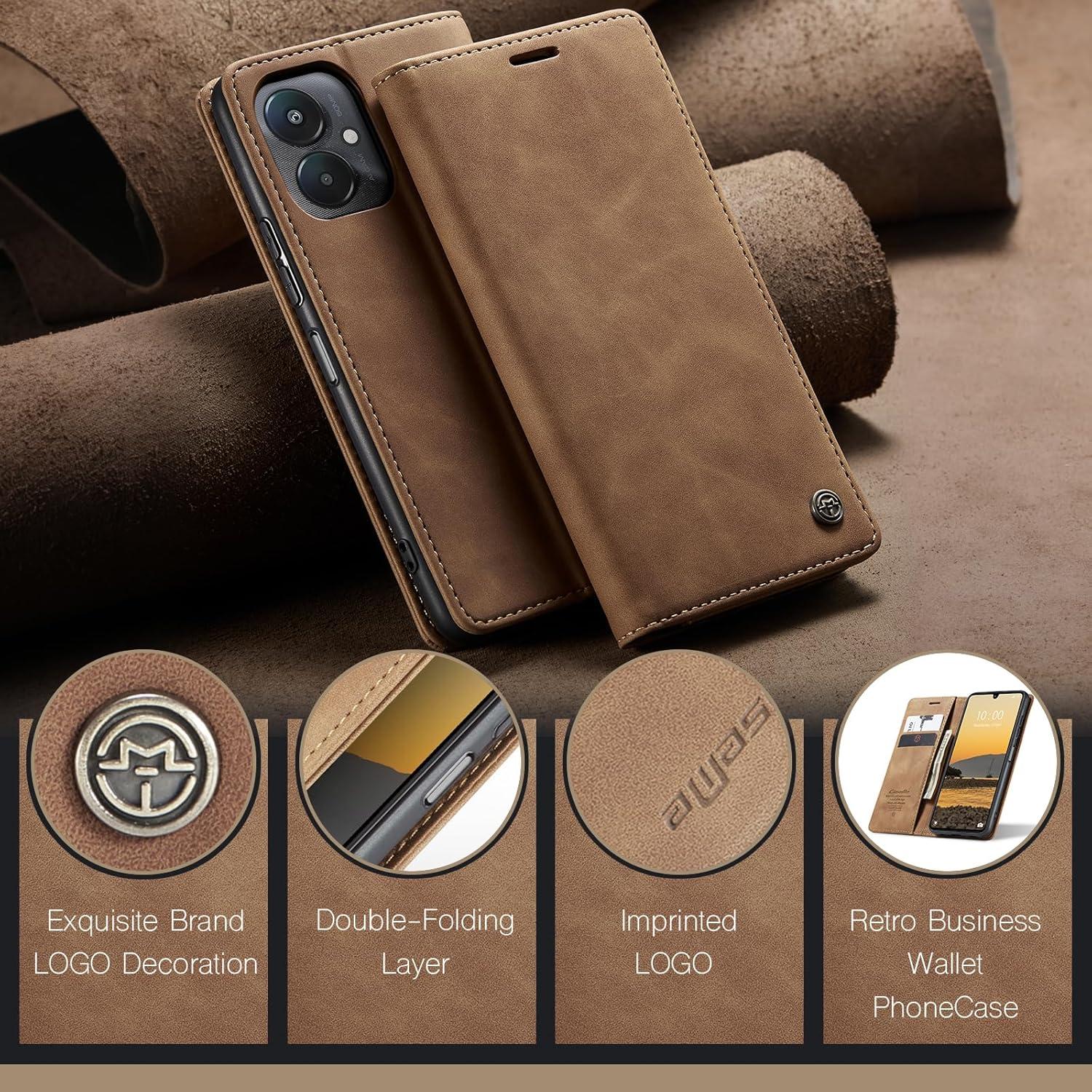 Handyhülle für Xiaomi Redmi 13C - Premium Leder Klapphülle Braun