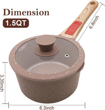 Keramik Stielkasserolle 16 cm mit Deckel und Griff, 1.5L