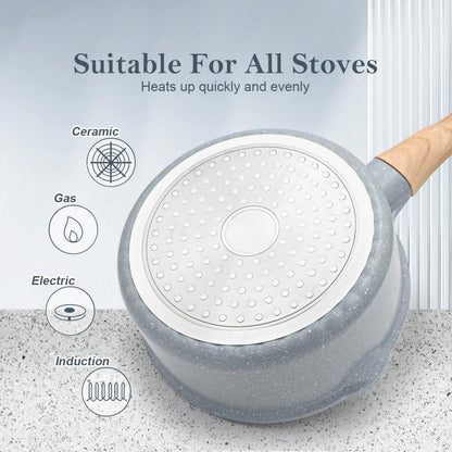 AIKENBBKK Keramik Stielkasserolle 20 cm mit Deckel und Griff, 2.5L Antihaftbeschichtung - Blau