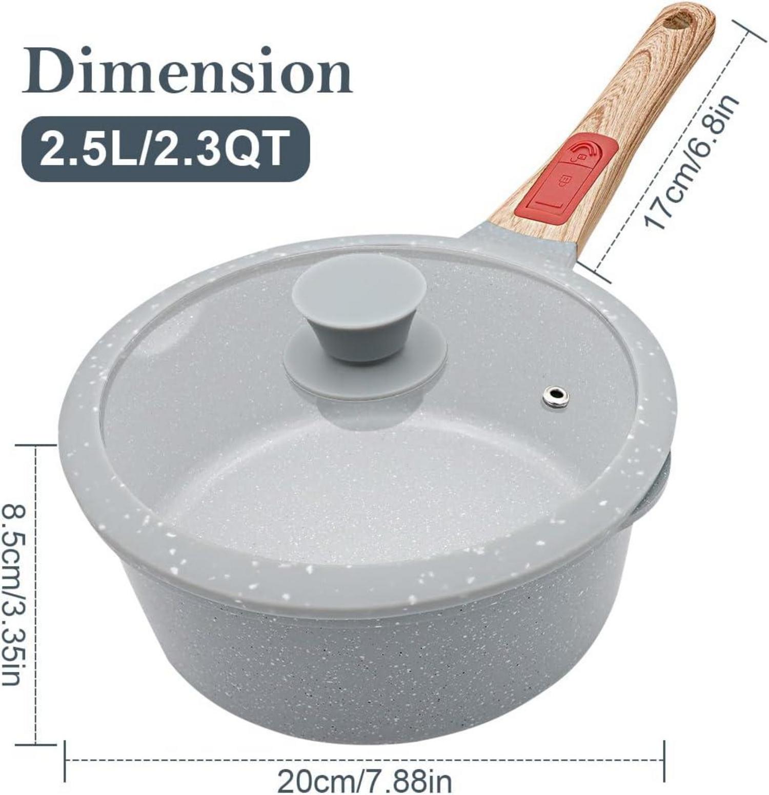 Keramik Stielkasserolle 20 cm 2.5L Antihaft Deckel Griff Blau
