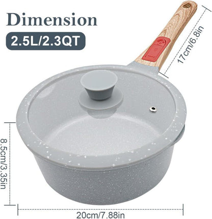 Keramik Stielkasserolle 20 cm 2.5L Antihaft Deckel Griff Blau