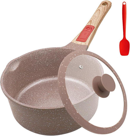 Keramik Stielkasserolle Antihaft 20 cm Deckel abnehmbar Braun