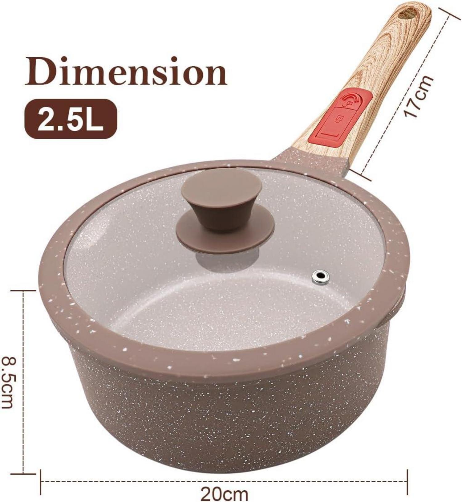 Keramik Stielkasserolle 20 cm mit Deckel Antihaft 2,5L Herdarten geeignet