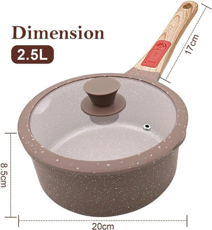 Keramik Stielkasserolle 20 cm mit Deckel Antihaft 2,5L Herdarten geeignet