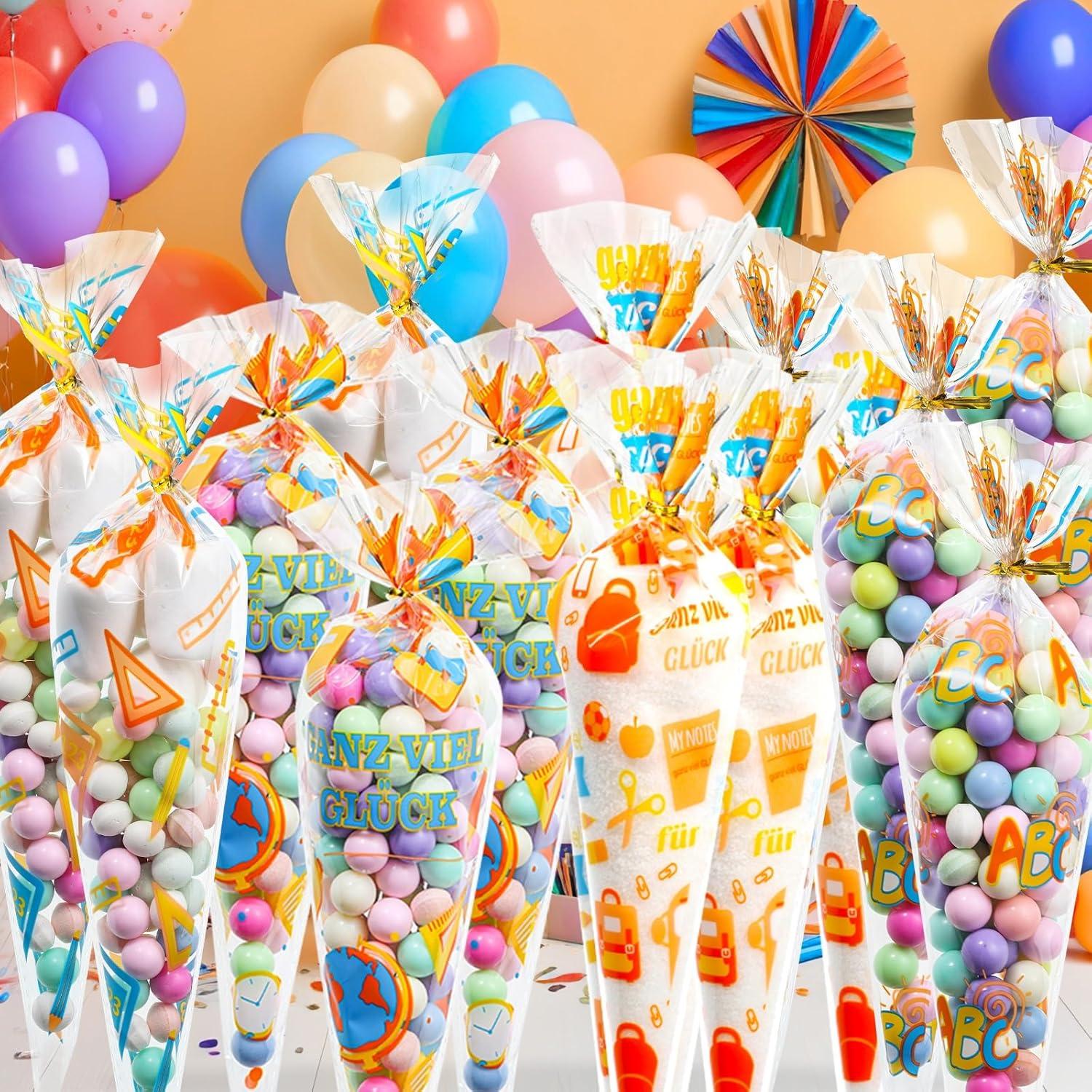 100x Süßigkeiten Tüten 25x13cm mit Bindestreifen Geschenktüten für