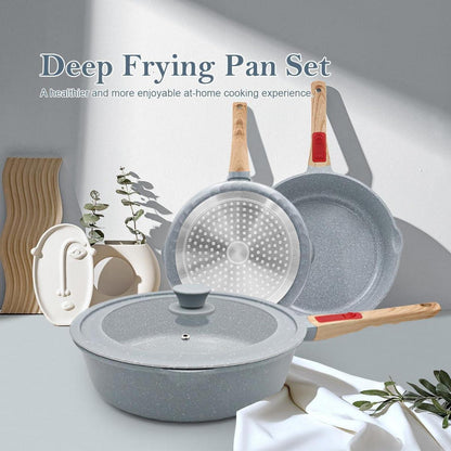 Keramik Pfannenset 5-teilig Antihaft 20/24/28 cm mit Deckel - Blau