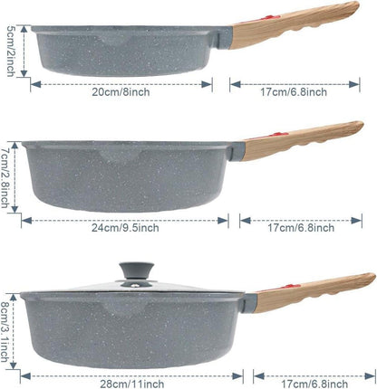 Keramik Pfannenset 5-teilig Antihaft Bratpfannenset mit abnehmbaren Griff, blau