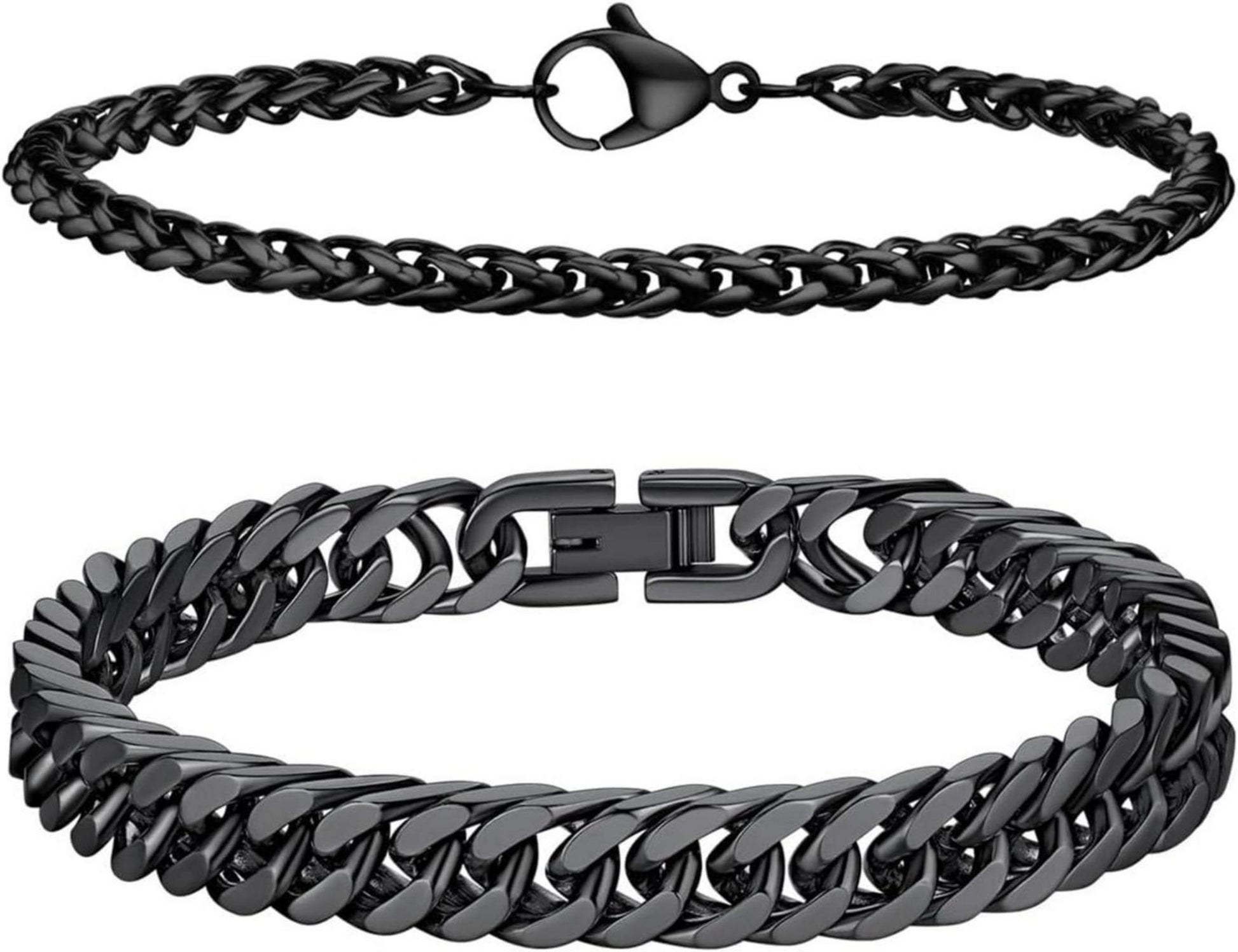 Schwarzes Edelstahl Armband Panzerkette Herren 2 Stück 4/6mm