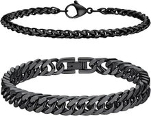 Schwarzes Edelstahl Armband Panzerkette Herren 2 Stück 4/6mm