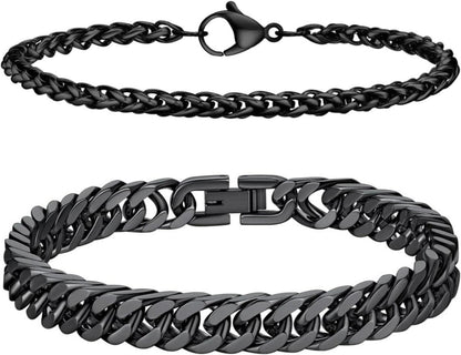 Schwarzes Edelstahl Armband Panzerkette Herren 2 Stück 4/6mm