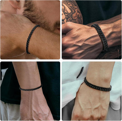 Armband Herren Edelstahl Schwarz 2 Stück Panzerkette Chain 4/6 mm 21.0