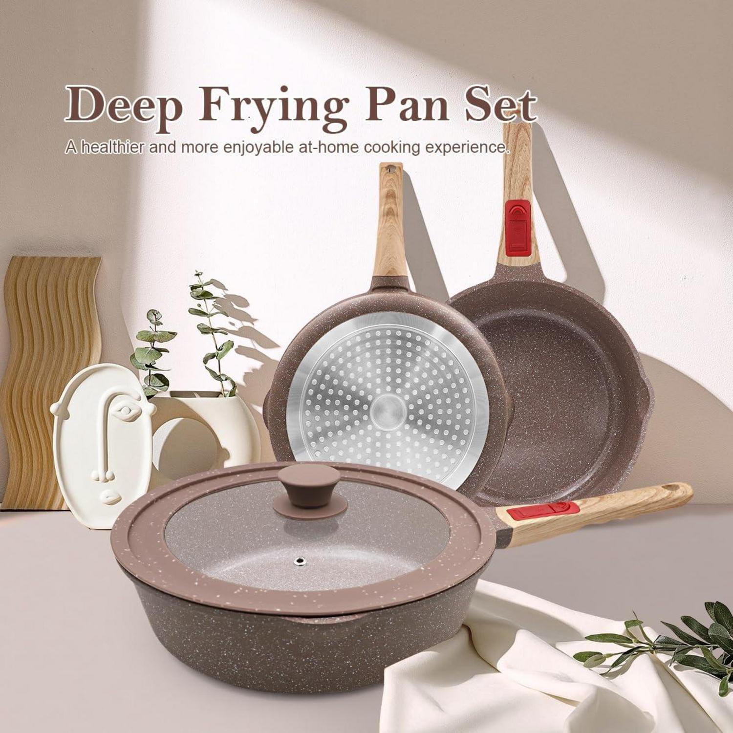Keramik Pfannen Set 5-teilig Antihaft Bratpfanne Deckel Griff 20/24/28 cm