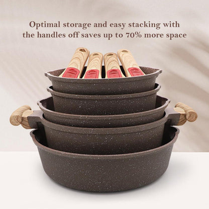 Keramik Topf Pfannenset 9-Teilig Antihaft Kochgeschirr-Set 20/24/28cm Braun