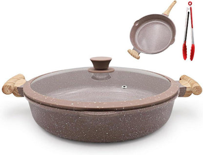 2-in-1 Keramikpfanne mit Deckel 32cm Antihaftbeschichtung braun
