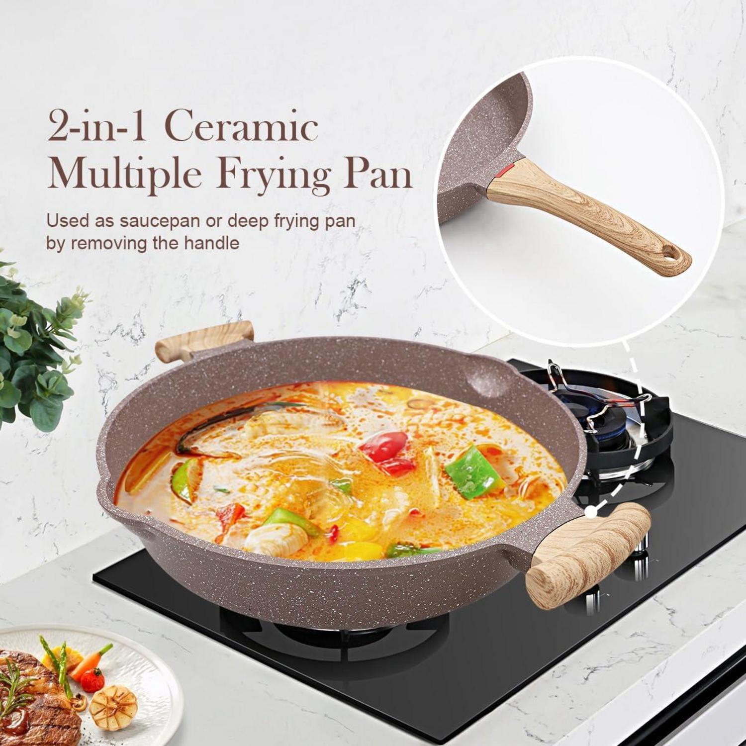 2-in-1 Keramikpfanne mit Deckel 32cm Antihaftbeschichtung braun