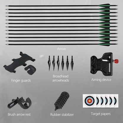 51" Recurvebogen Set für Erwachsene mit 12 Pfeilen (Schwarz)