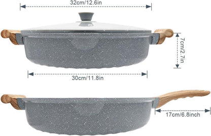 2-in-1 Keramikpfanne mit Deckel 32cm Antihaft Keramikbeschichtung Blau