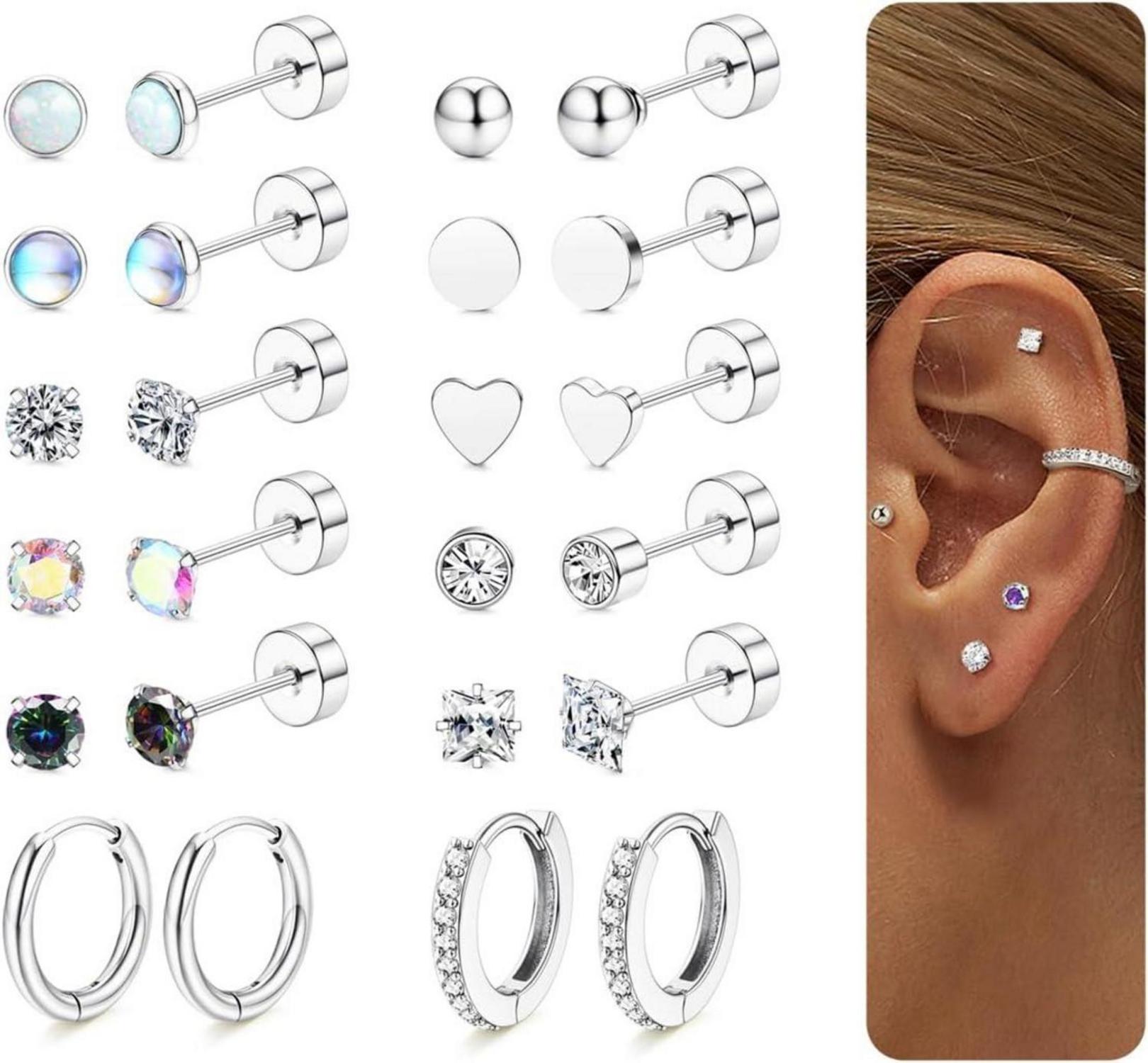 Hypoallergene Chirurgenstahl Ohrringe Set Zirkonia Opal Creolen