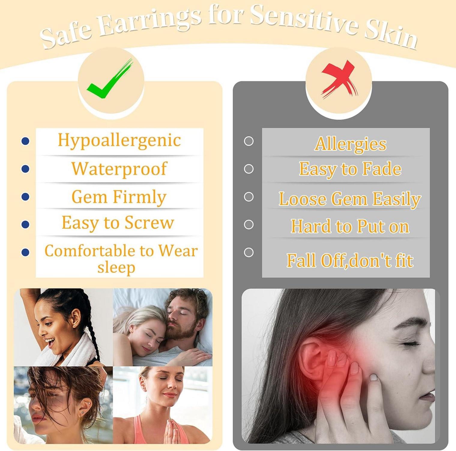 Hypoallergene Ohrringe Set Silber Gold für Damen Herren