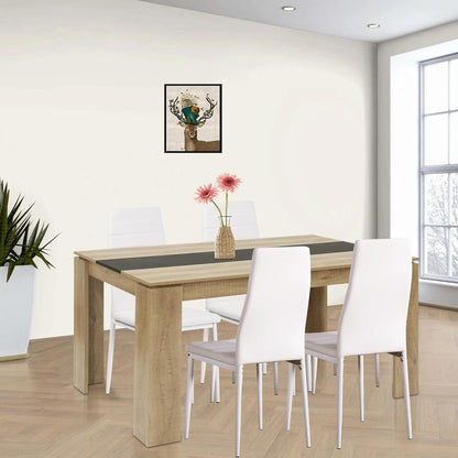 Esszimmergruppe 4er Set: Holztisch (160x80cm) & 4 Weiß Stühle