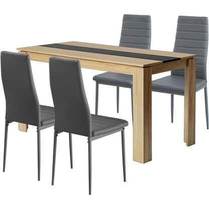Esszimmergruppe 140x70cm Eiche mit 4 Dunkelgrauen Stühlen