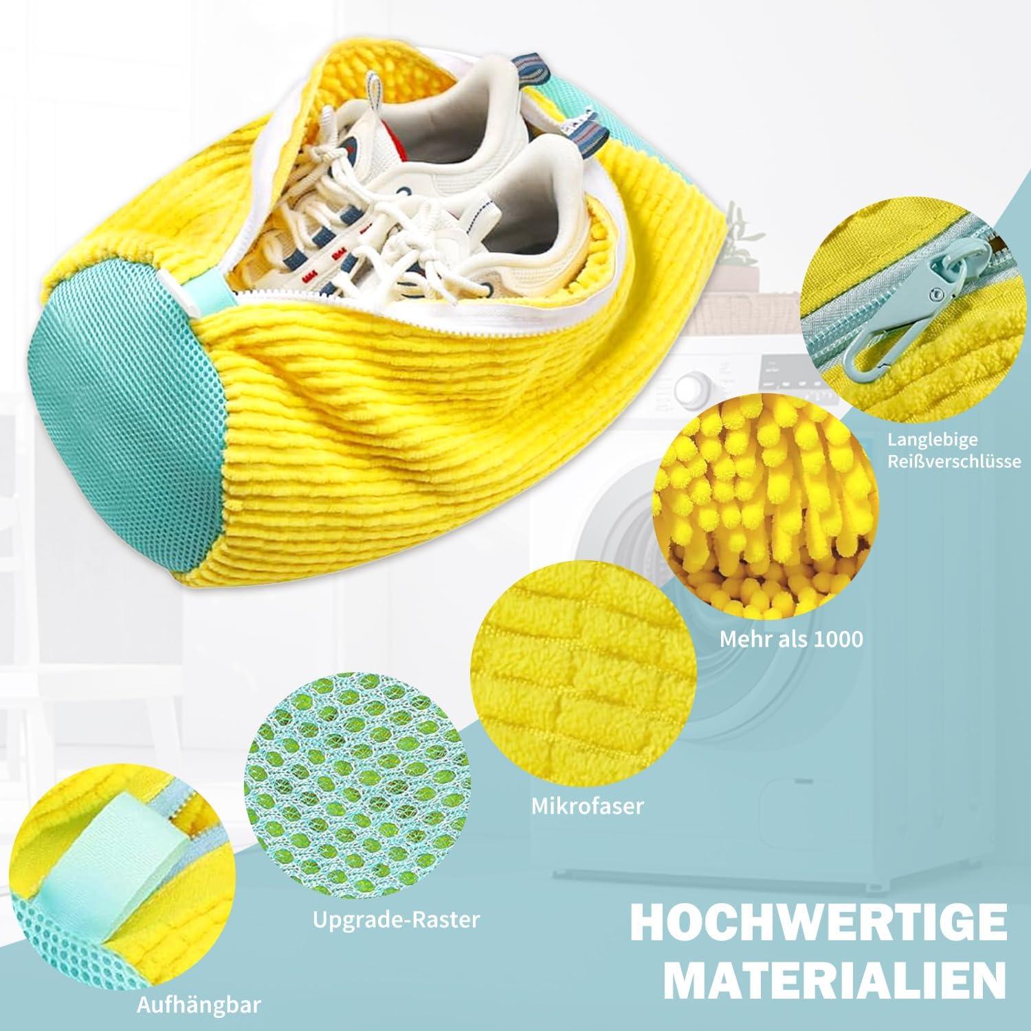 2er Set Schuhwaschbeutel Gelb | Wäschesack mit Reißverschluss