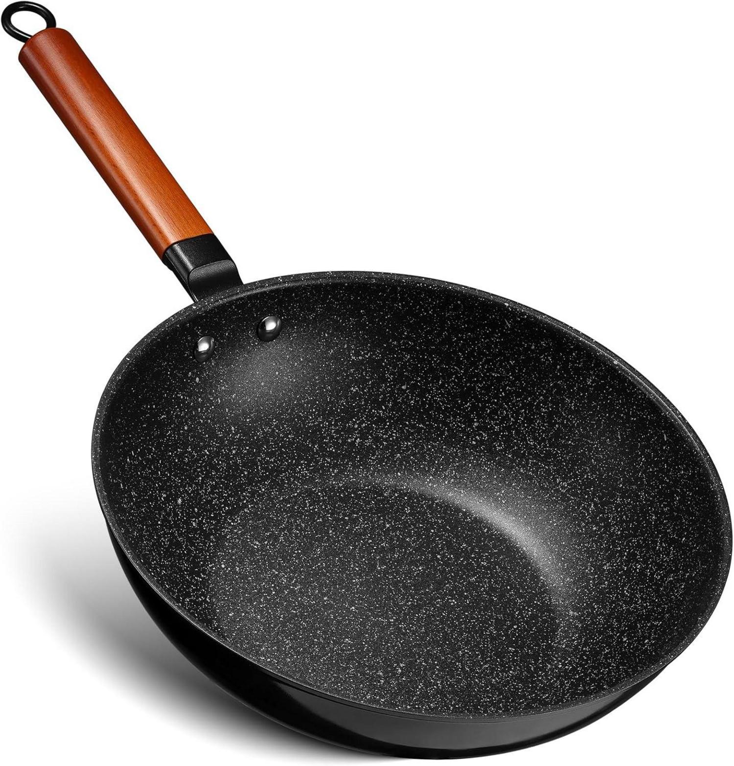 30cm Wok Pfanne mit Antihaftbeschichtung und Holzgriff