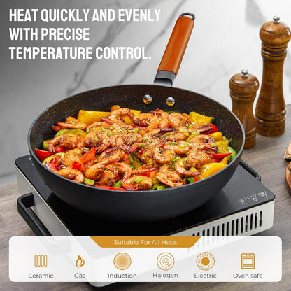 30cm Wok Pfanne mit Antihaftbeschichtung und Holzgriff