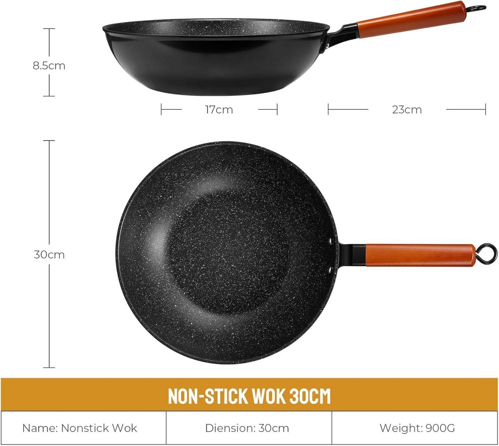 BEZIA Induktions Wokpfanne 30cm Antihaft Granit Holzgriff Herdarten