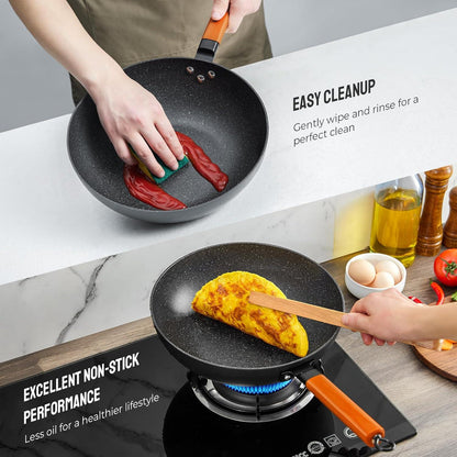 BEZIA Induktions Wokpfanne 30cm Antihaft Granit Holzgriff Herdarten