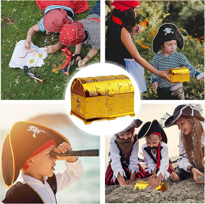 Goldene Schatztruhe für Kindergeburtstag mit Schloss und Schlüssel