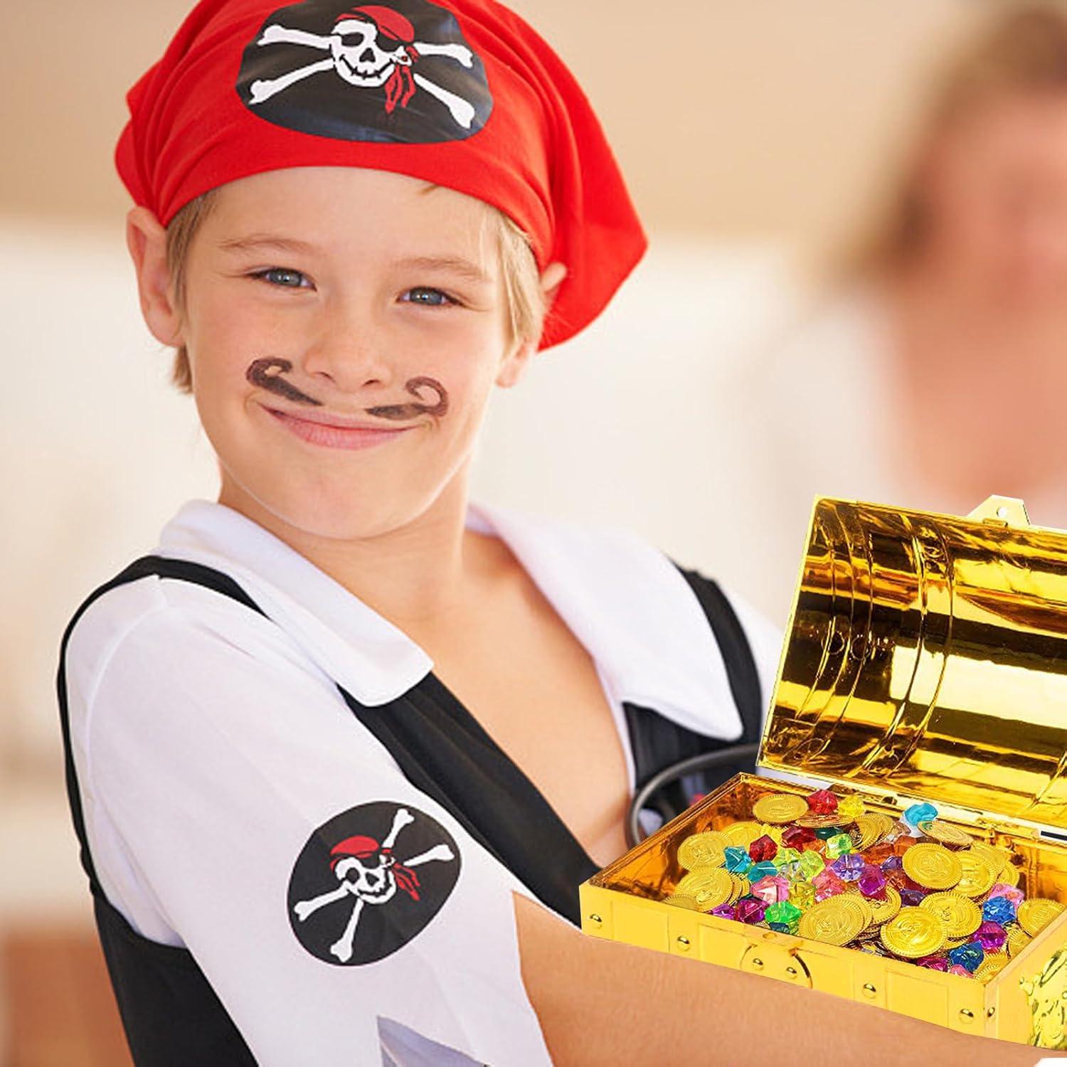 Eyezeeption Goldene Schatzkiste mit Schloss und Schlüssel für Kindergeburtstag