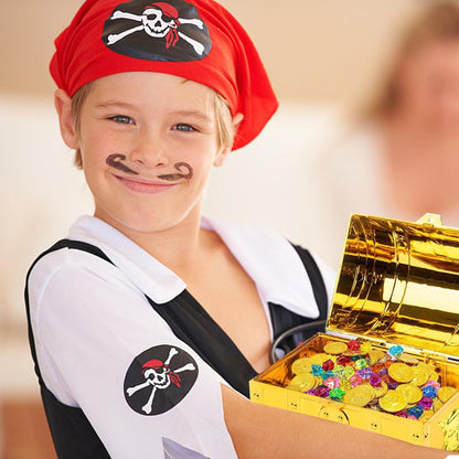 Eyezeeption Goldene Schatzkiste mit Schloss und Schlüssel für Kindergeburtstag