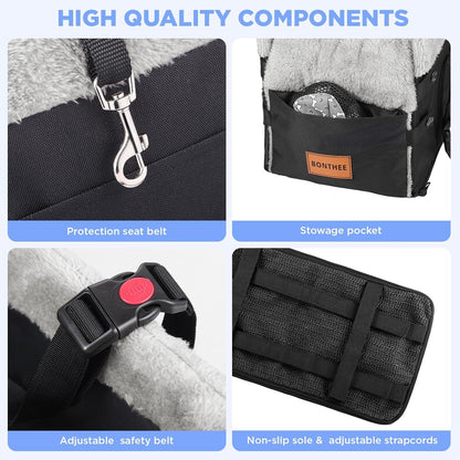 BONTHEE Mittelkonsole Hundesitz für kleine Hunde Auto-Booster waschbar faltbar Haustiere bis 9 kg