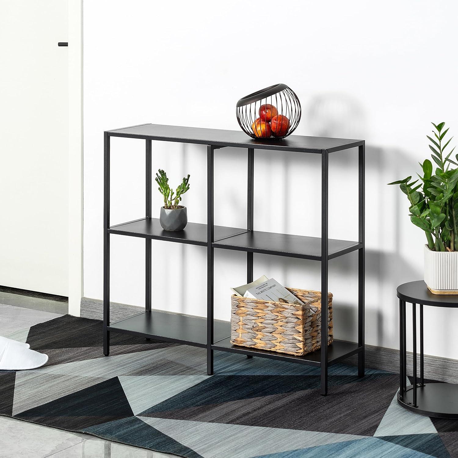 Metall Konsolentisch 3 Ablageflächen Moderner Stil Schwarz 80x25x75cm