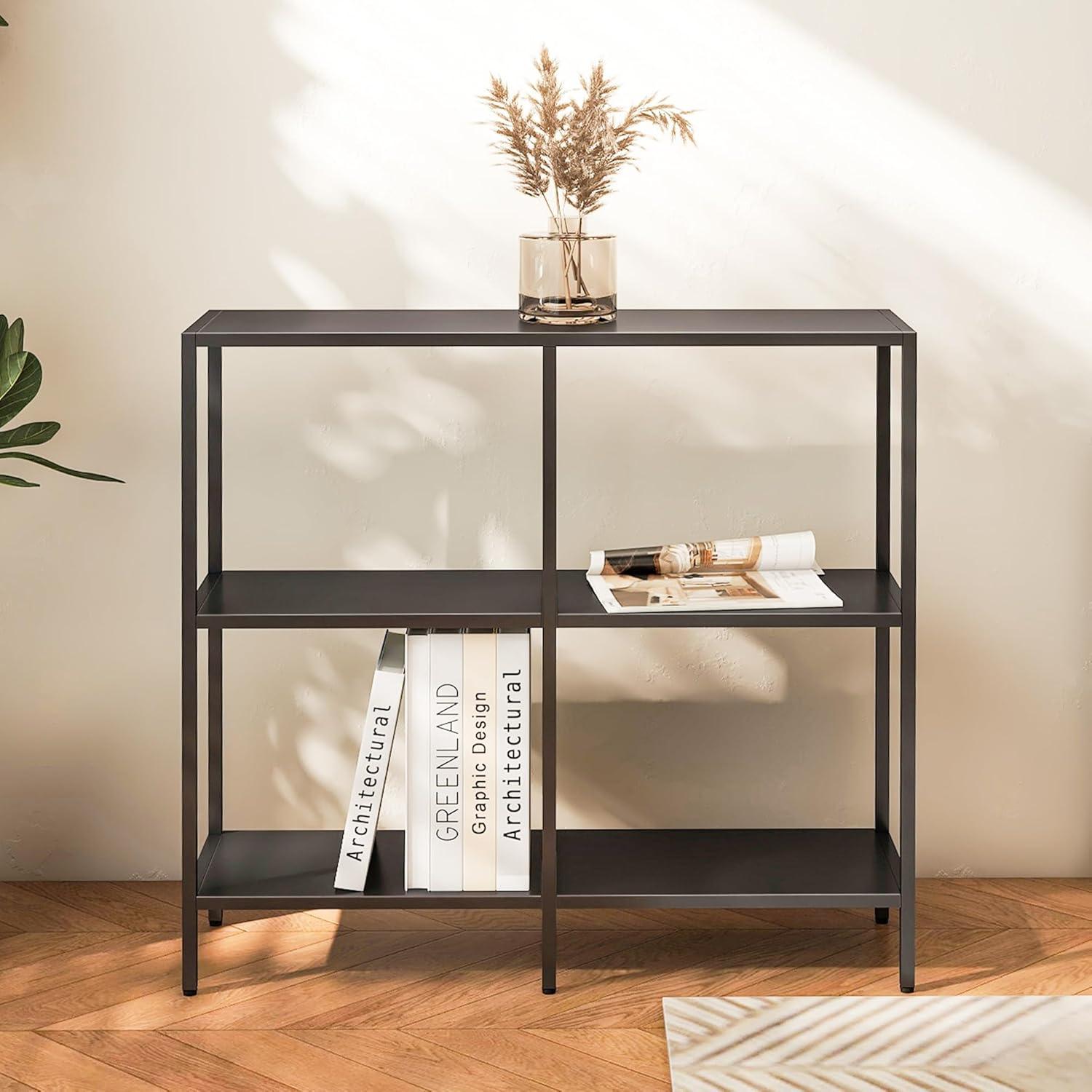 Konsolentisch Metall 3 Ablageflächen Schwarz 80×25×75cm