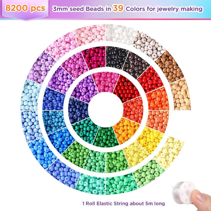 Perlen Set 8200 Stück 3mm Rocailles für DIY Armbänder, 39 Farben
